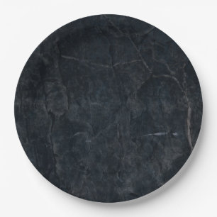 Elegant Black Marbled Stone Texture Paper Plate
