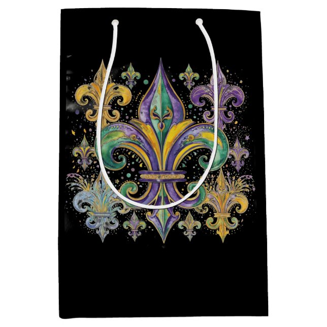 Elegant Black Mardi Gras Colors  Medium Gift Bag (Front)