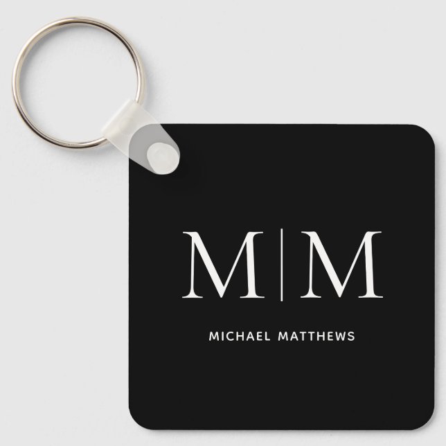 Elegant Black Masculine Personalized Monogram Name Keychain (Front)