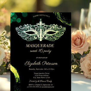 Elegant Black Masquerade,Chic Masque Sweet 16 Invitation