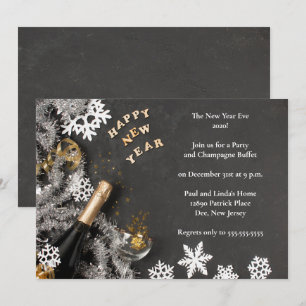 Elegant Black Matted New Years Eve Party Invitation