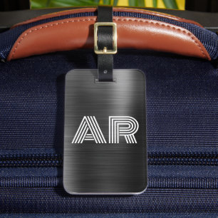 Elegant Black Metal Stylish Two Monogram Initial Luggage Tag