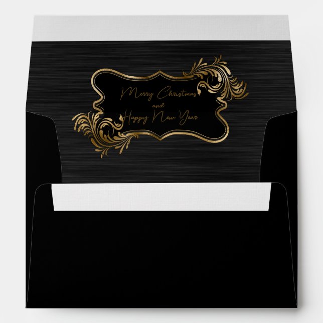 Elegant Black Metallic Faux Gold Art Deco Envelope (Back (Bottom))