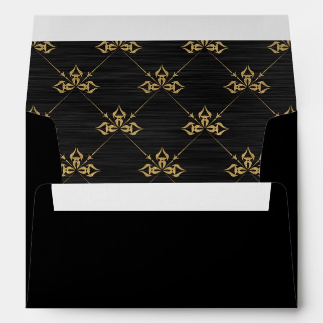 Elegant Black Metallic Faux Gold Art Deco Envelope (Back (Bottom))