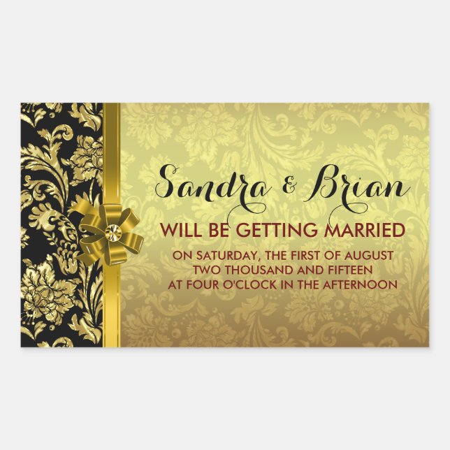 Elegant Black & Metallic Gold Damasks Sticker (Front)