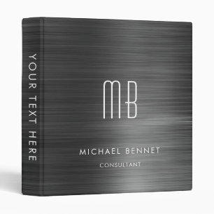 Elegant Black Metallic Monogram Business Binder