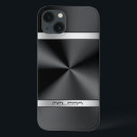 Elegant Black Metallic Print Silver Accent iPhone 13 Case<br><div class="desc">Elegant shiny black metallic texture print,  stainless steel look,  silver stripes accents and custom monogram. Modern slick and trendy design.</div>