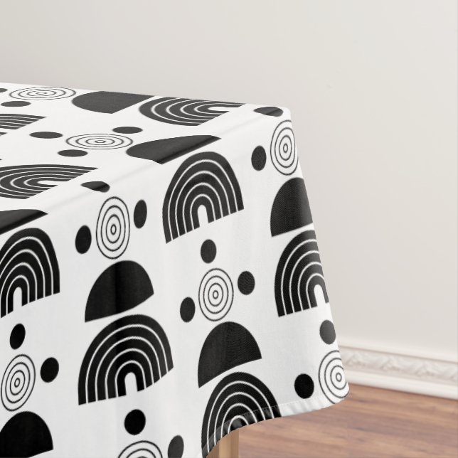 Elegant Black Mid Century Mod Arch Lines Tablecloth (In Situ)