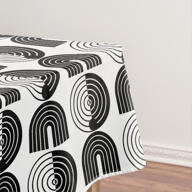 Elegant Black Mid Century Mod Arch Lines Tablecloth (In Situ)