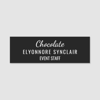 Elegant Black Minimal Chocolate Event Staff  Name Tag