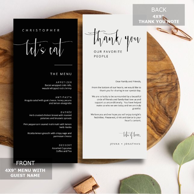 Elegant Black Minimal Thank You Placecard Menu (Creator Uploaded)