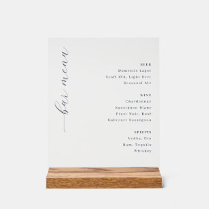Elegant Black Minimalist Bar Menu Acrylic Sign