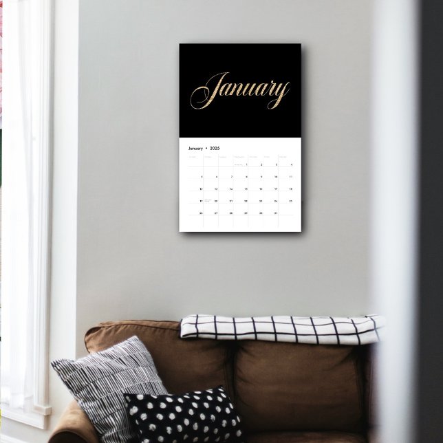 Elegant Black Minimalist| Gold Script Letters Calendar (Creator Uploaded)