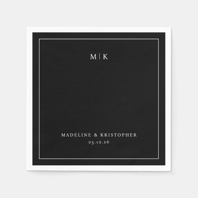 Elegant Black Minimalist Initials Napkin (Front)