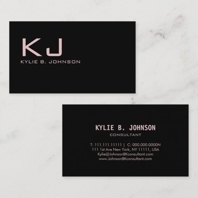 Elegant Black Minimalist Monogram Personalized Business Card (Front/Back)