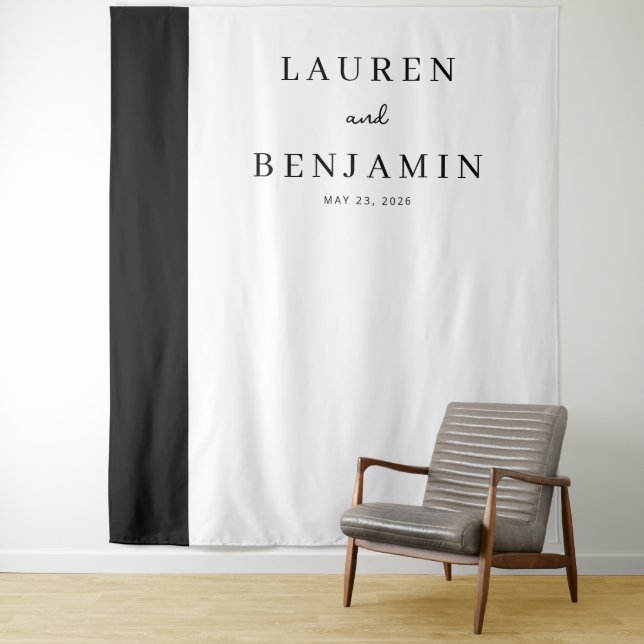 Elegant Black Minimalist Names Tapestry (In Situ)