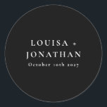 Elegant Black Minimalist Personalized Wedding Classic Round Sticker<br><div class="desc">Elegant Black Minimalist Personalized Wedding Classic Round Sticker</div>
