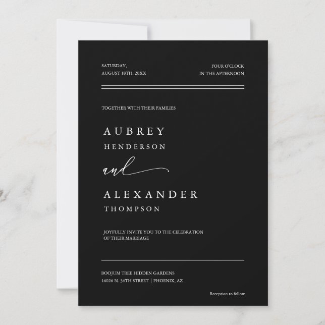 Elegant Black Minimalist QR Code Wedding Photo Invitation (Front)
