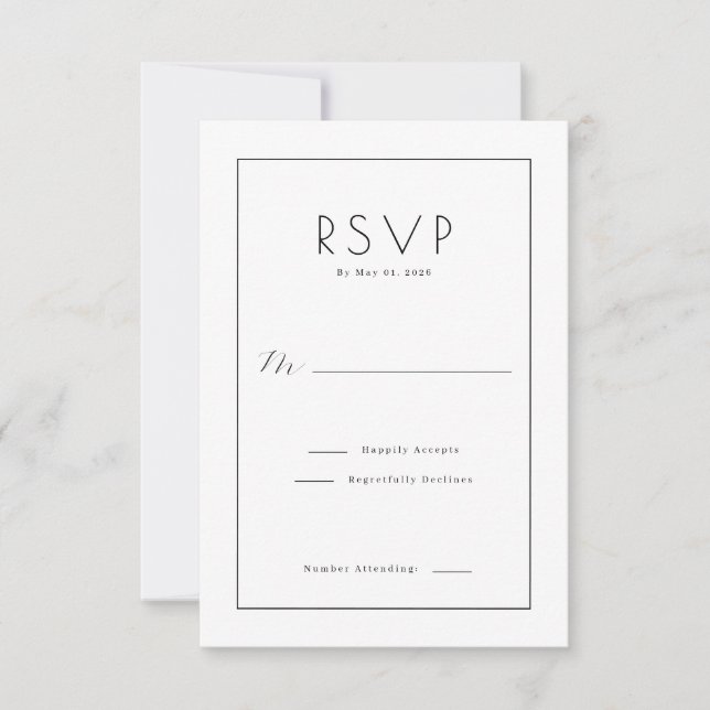 Elegant Black Minimalist RSVP Card (Front)
