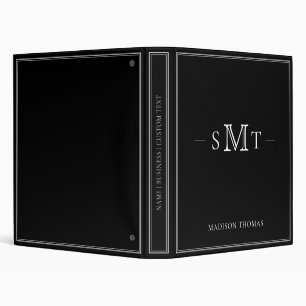 Elegant Black Minimalist Three Letter Monogram Binder