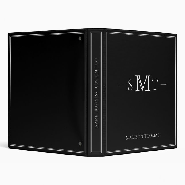 Elegant Black Minimalist Three Letter Monogram Binder (Background)
