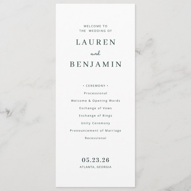 Elegant Black Minimalist Wedding Ceremony Program (Front)