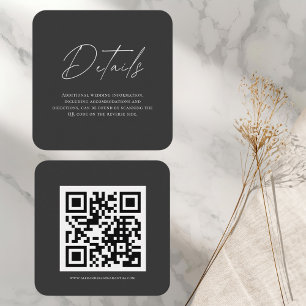 Elegant Black Minimalist Wedding Details Card QR