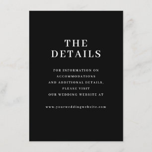 Elegant Black Minimalist Wedding Details Enclosure Card