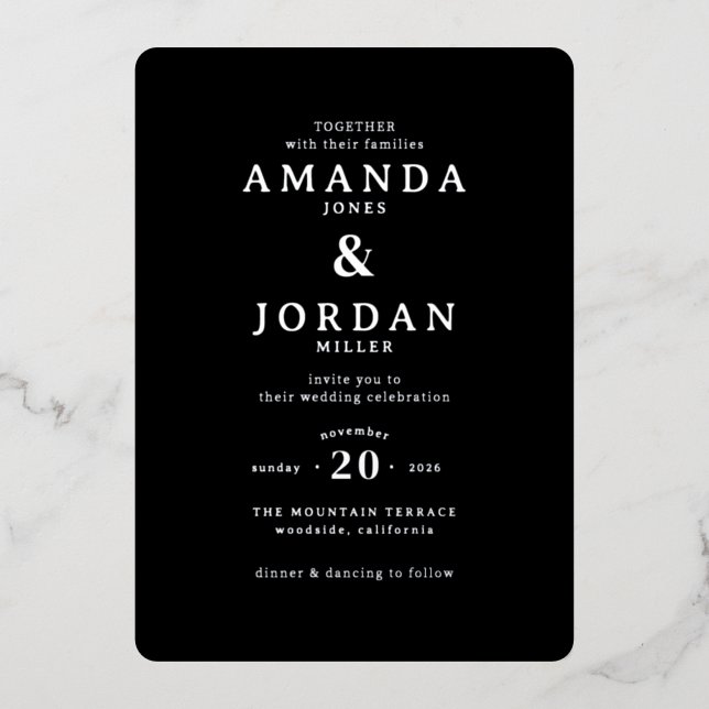 Elegant Black Minimalist Wedding Invitation (Front)