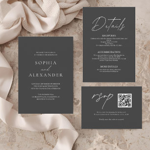 Elegant Black Minimalist Wedding Modern  Invitation