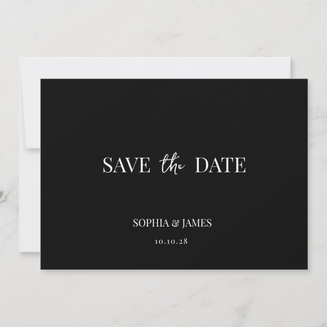 Elegant Black Minimalist Wedding Save The Date (Front)