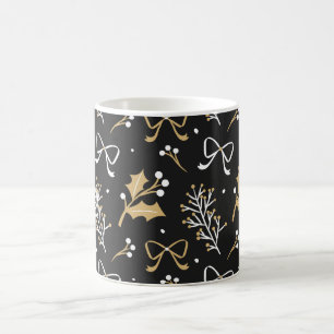 Elegant Black Mistletoe & Ribbon Christmas Pattern Coffee Mug