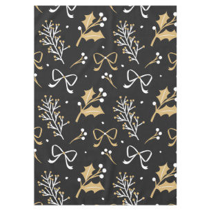 Elegant Black Mistletoe & Ribbon Christmas Pattern Tablecloth