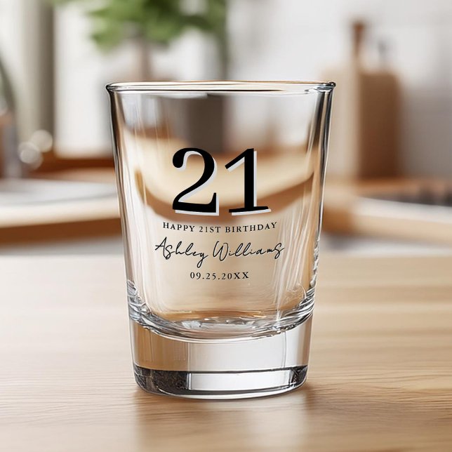 Elegant Black Modern 21st Birthday Shot Glass (Creator Uploaded)
