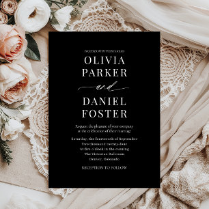 Elegant Black Modern Minimalist Wedding Invitation