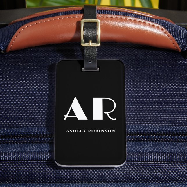 Elegant Black Monogram Bold Two Initial  Luggage Tag (Front Insitu 2)