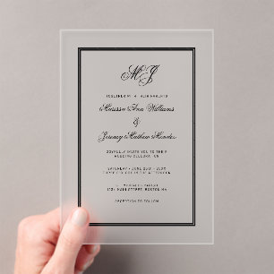Elegant Black Monogram Calligraphy Frame Wedding Acrylic Invitations