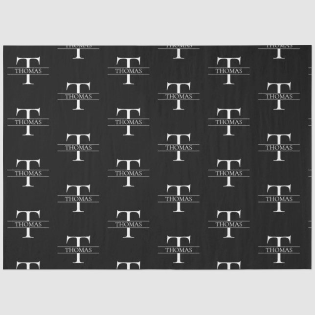 Elegant Black Monogram Custom Name Pattern Tissue Paper (Front)