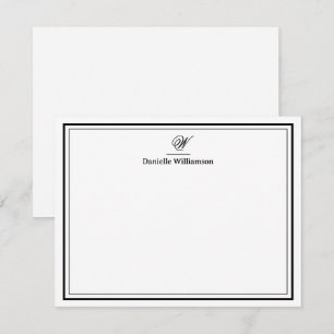 Elegant Black Monogram Double Border Flat White Card