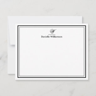Elegant Black Monogram Double Border Flat White Card