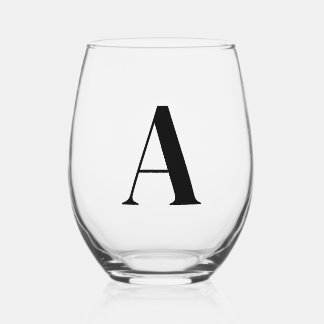 Elegant Black Monogram Initial Wine Glass