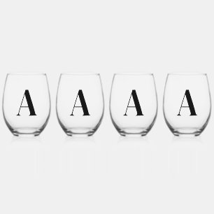 Elegant Black Monogram Initial Wine Glass Set
