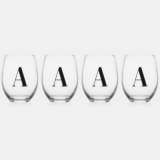 Elegant Black Monogram Initial Wine Glass Set