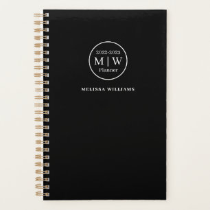 Elegant Black Monogram Initials Weekly Monthly  Planner