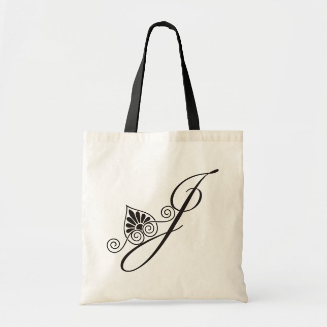 Elegant Black Monogram J Tote Bag (Front)