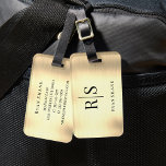 Elegant Black Monogram & Name, Brushed Gold Luggage Tag<br><div class="desc">An elegant and classy Brushed Gold design with personalized black monogram,  name and contact info on back.</div>