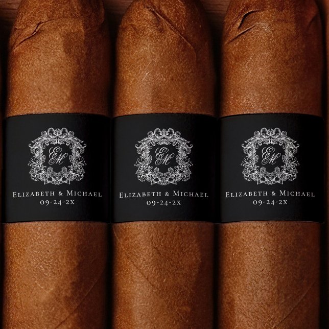 Elegant Black Monogram Wedding Crest Cigar Band  (Creator Uploaded)