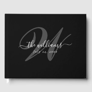 Elegant Black Monogram Wedding Guest Book