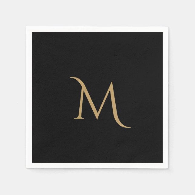 Elegant Black Monogram Wedding  Napkin (Front)