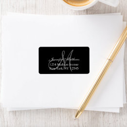 Elegant Black Monogram Wedding RSVP Return Address Label